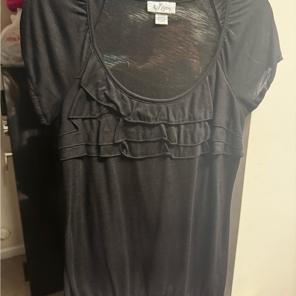 Black Ruffled Top by NY Collection